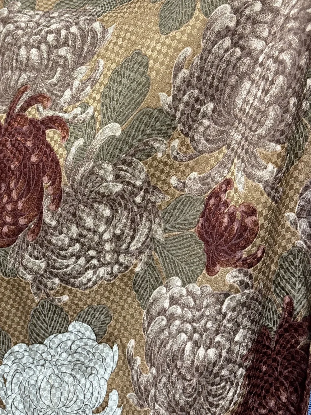 Vintage Echo silk scarf, large floral pattern in neutral tones